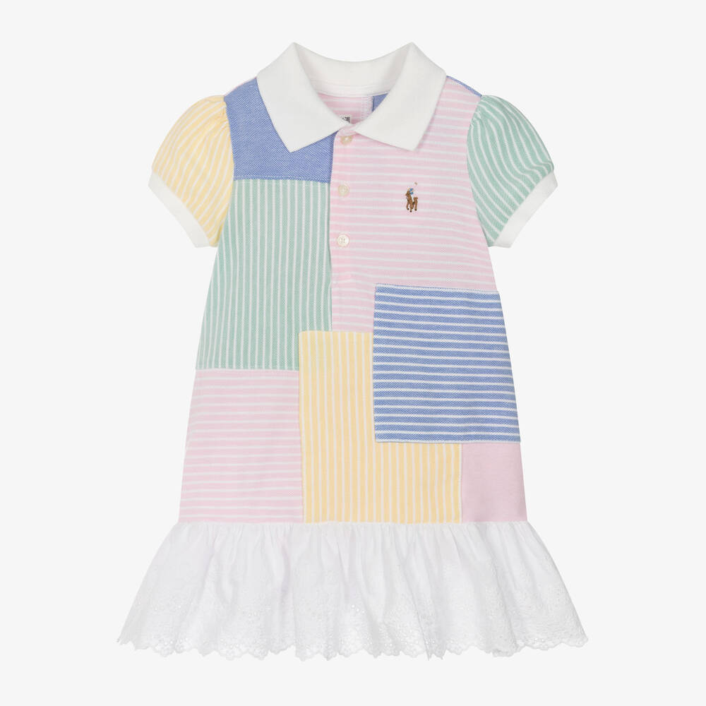 Ralph Lauren - Baby Girls Pink Patchwork Cotton Polo Dress | Childrensalon