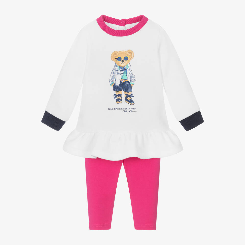 Ralph Lauren - Baby Girls Pink Polo Bear Leggings Set | Childrensalon