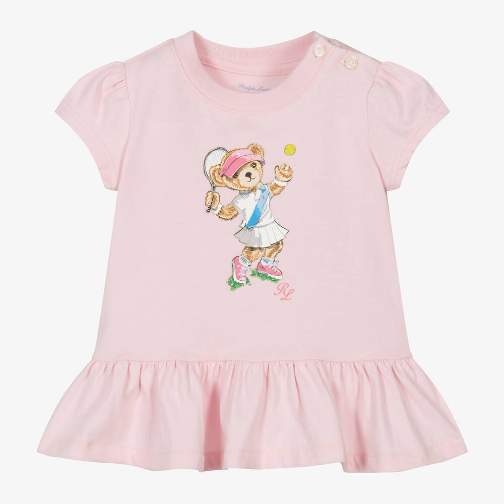 Ralph Lauren - Baby Girls Pink Polo Bear T-Shirt | Childrensalon