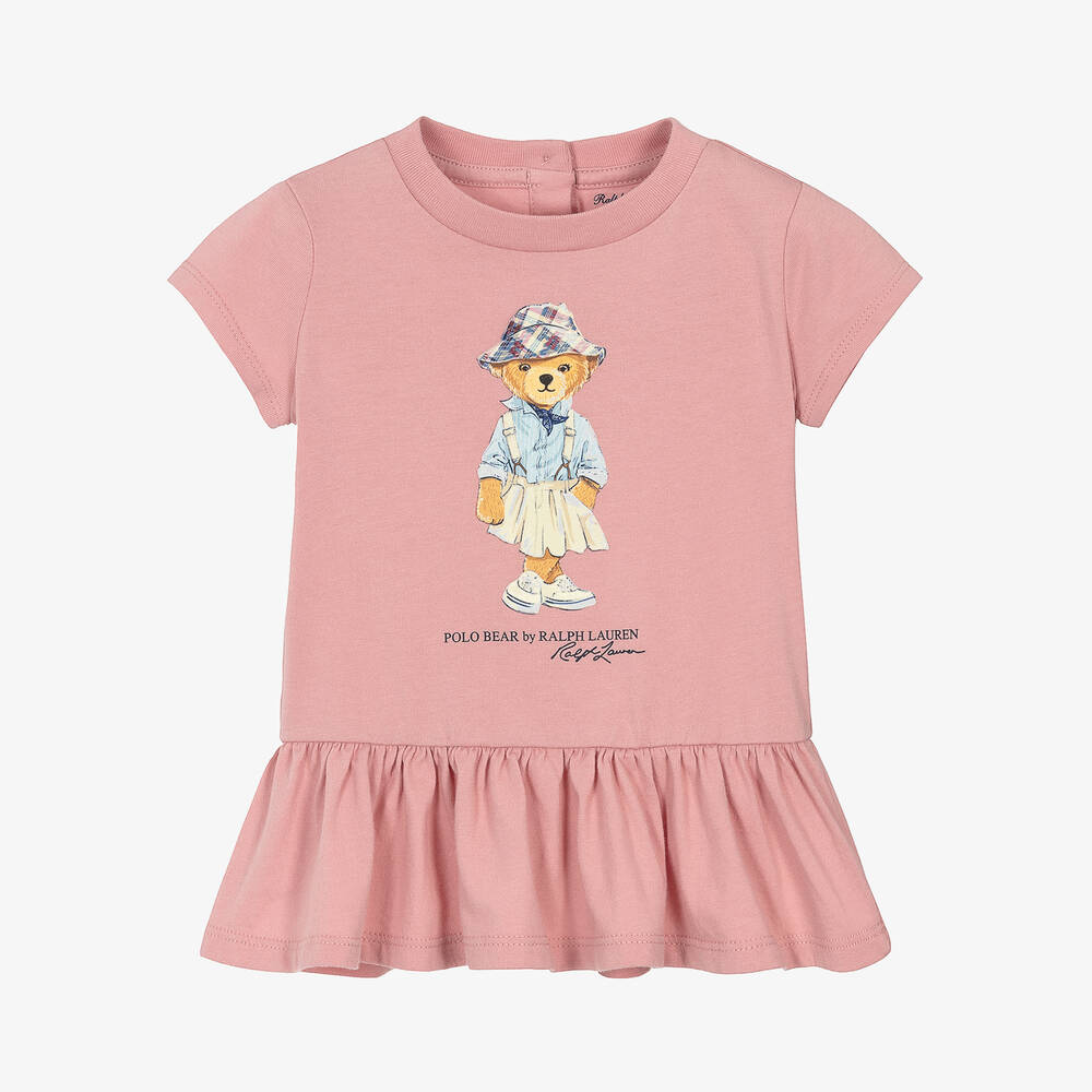 Ralph Lauren - Baby Girls Pink Polo Bear T-Shirt | Childrensalon