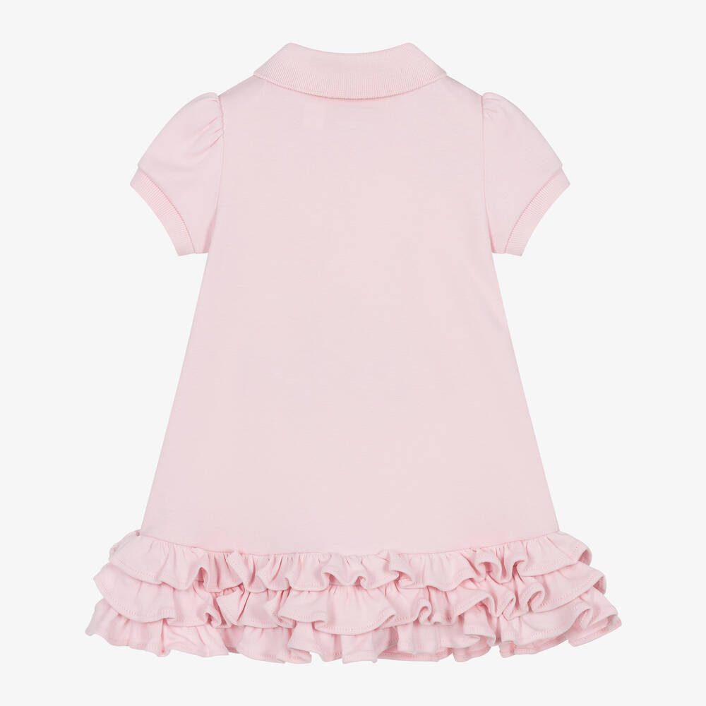 Ralph Lauren - Baby Girls Pink Ruffle Polo Dress | Childrensalon