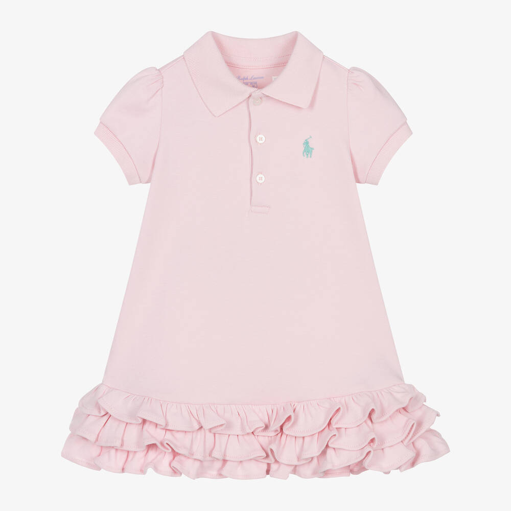 Ralph Lauren - Baby Girls Pink Ruffle Polo Dress | Childrensalon