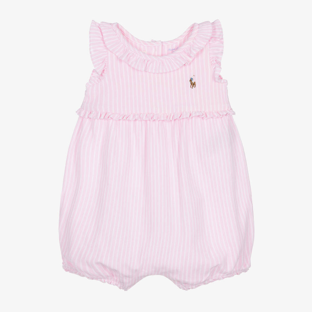Ralph Lauren - Baby Girls Pink Stripe Cotton Shortie | Childrensalon