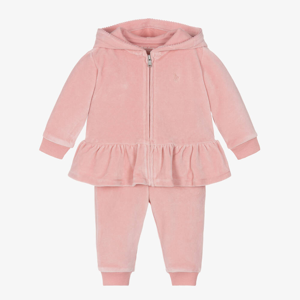 Ralph Lauren - Baby Girls Pink Velour Tracksuit | Childrensalon