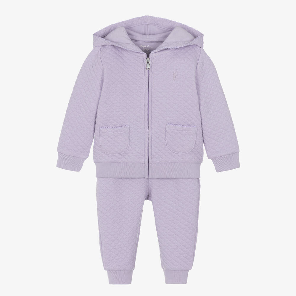 Ralph Lauren - Baby Girls Purple Quilted Cotton Tracksuit | Childrensalon