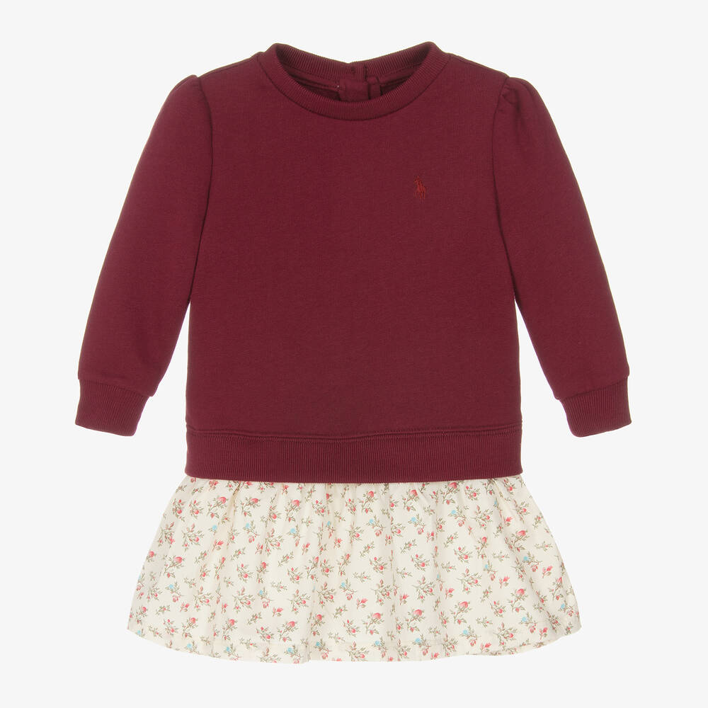 Ralph Lauren - Baby Girls Red Cotton Sweatshirt Dress | Childrensalon