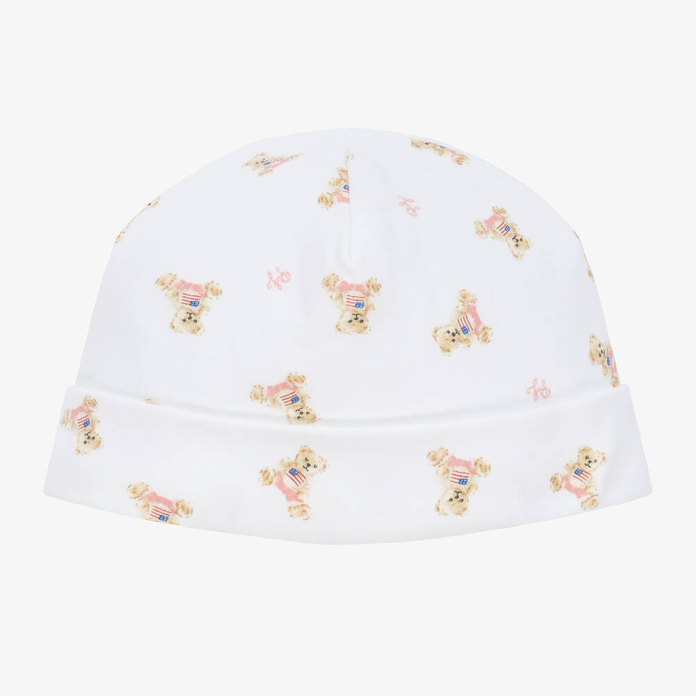 Ralph Lauren - Teddybär-Mütze in weiß und rosa | Childrensalon