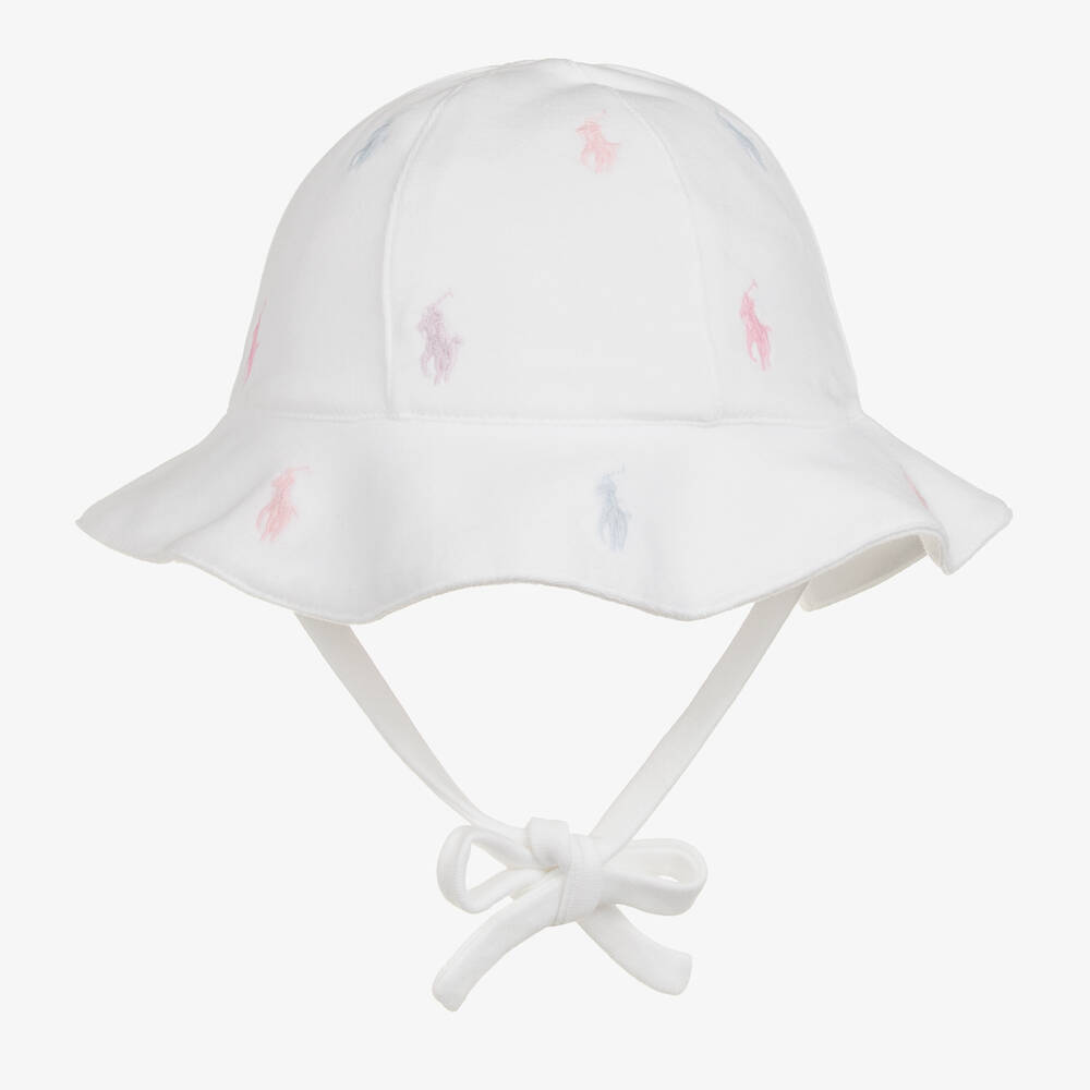 Ralph Lauren - قبعة للشمس قطن لون أبيض للمولودات | Childrensalon