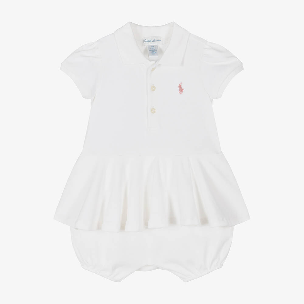 Ralph Lauren - Baby Girls White Cotton Shortie | Childrensalon