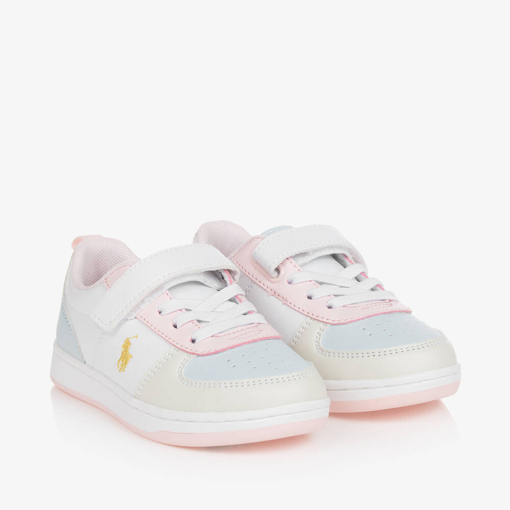 Ralph Lauren - حذاء رياضي أطفال بناتي جلد صناعي لون أبيض | Childrensalon