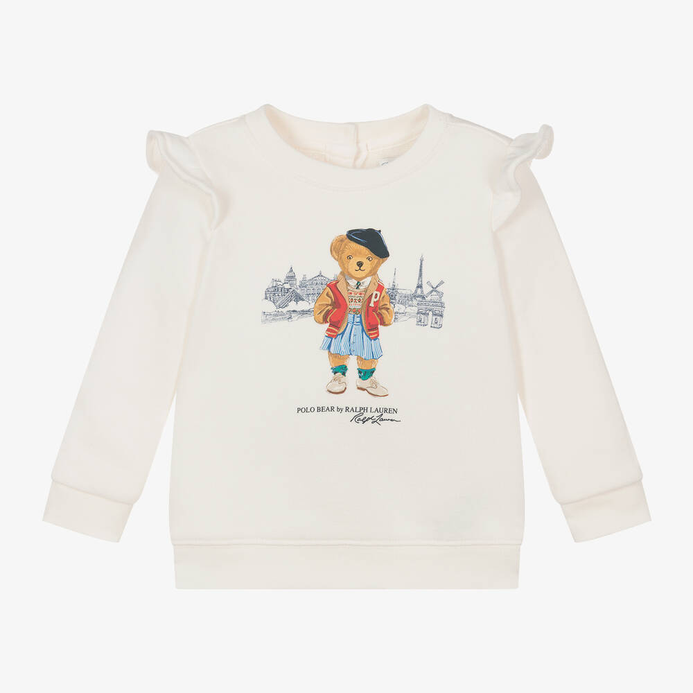 Ralph Lauren - Baby Girls White Polo Bear Sweatshirt | Childrensalon