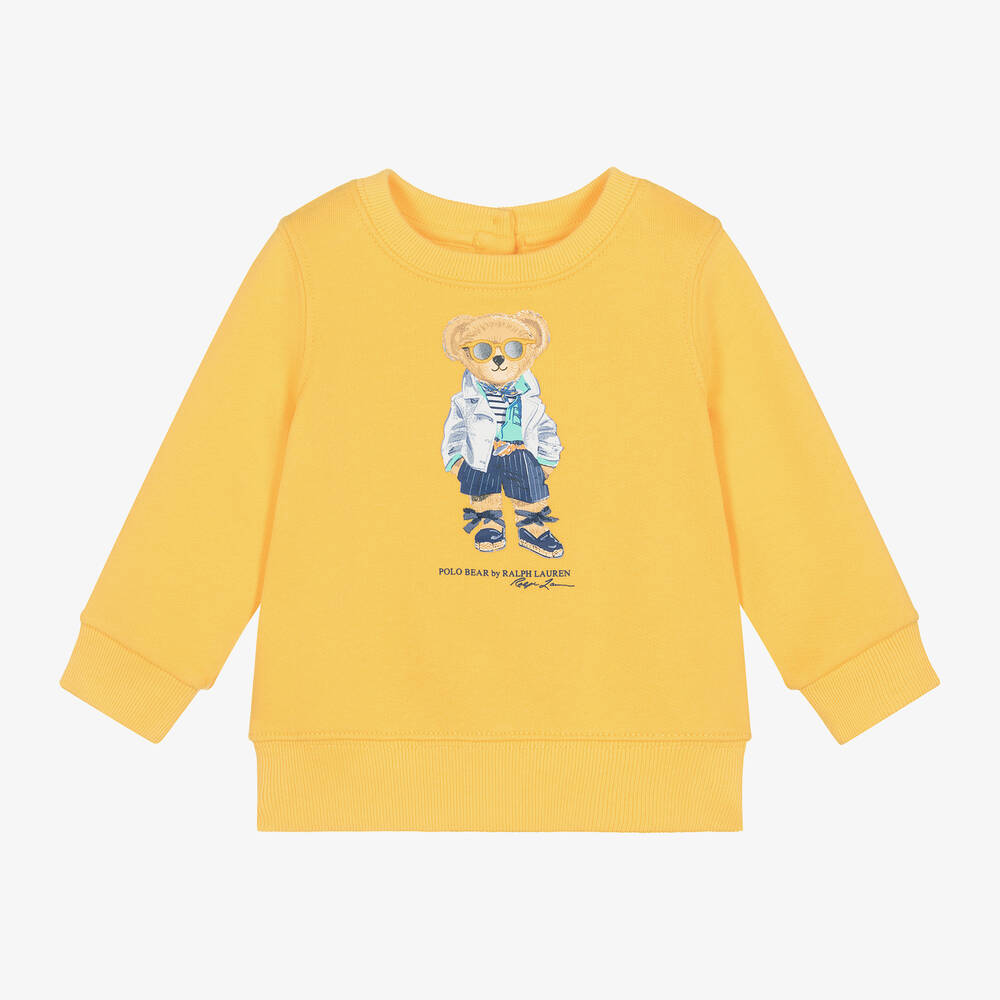 Ralph Lauren - Baby Girls Yellow Cotton Bear Sweatshirt | Childrensalon