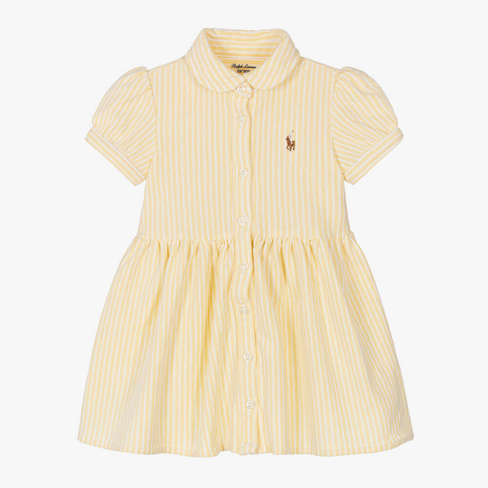 Ralph Lauren - Baby Girls Yellow Striped Cotton Dress | Childrensalon