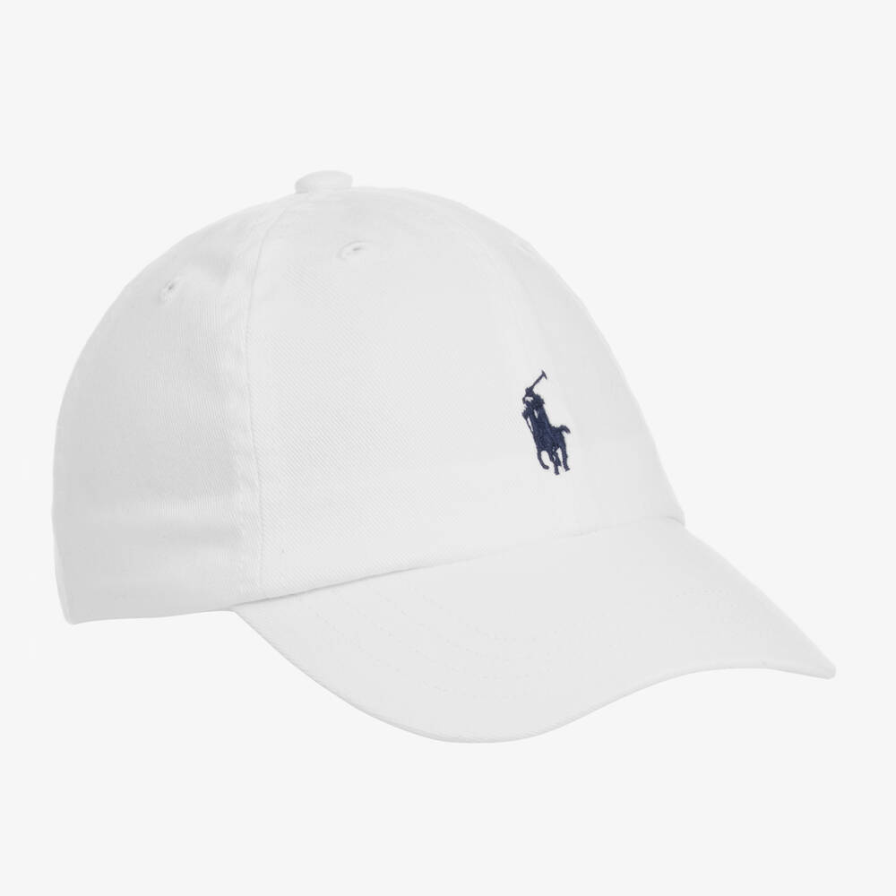 Ralph Lauren - Baby White Cotton Embroidered Pony Cap | Childrensalon