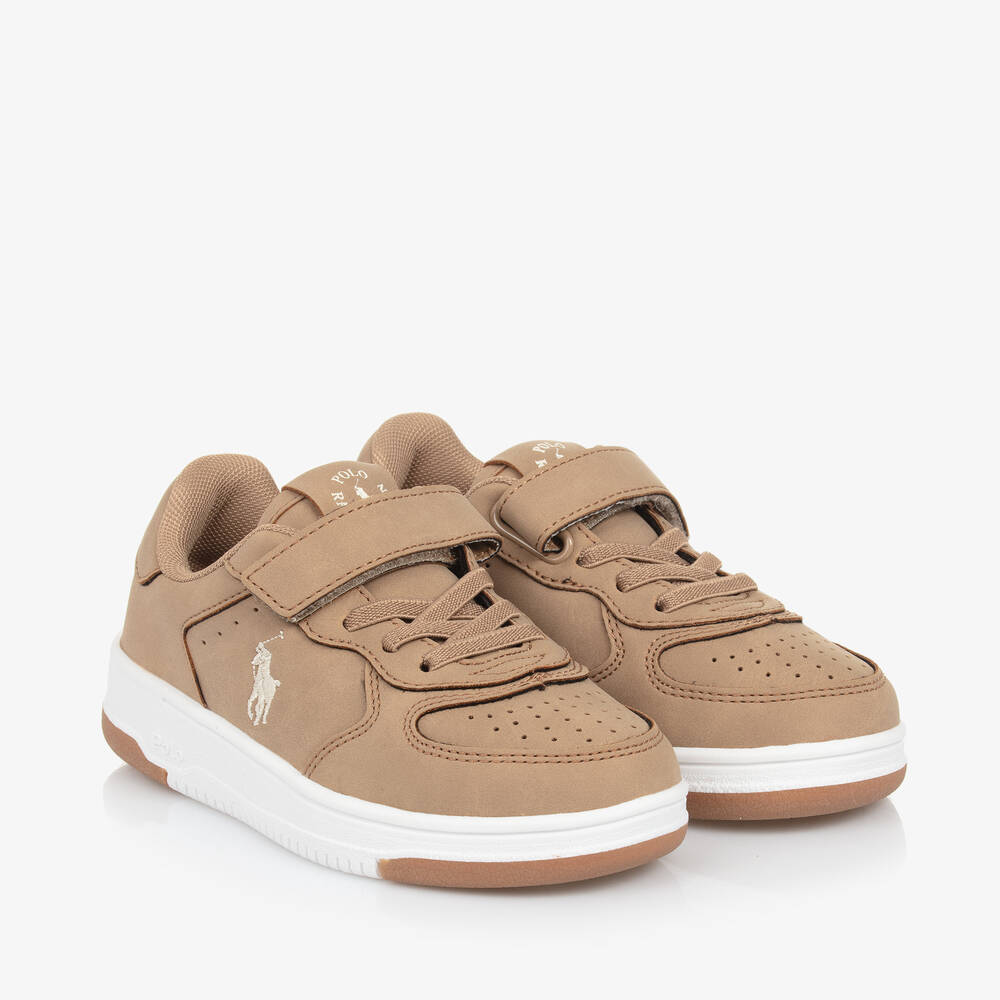 Ralph Lauren - Beige Faux Leather Velcro Trainers | Childrensalon