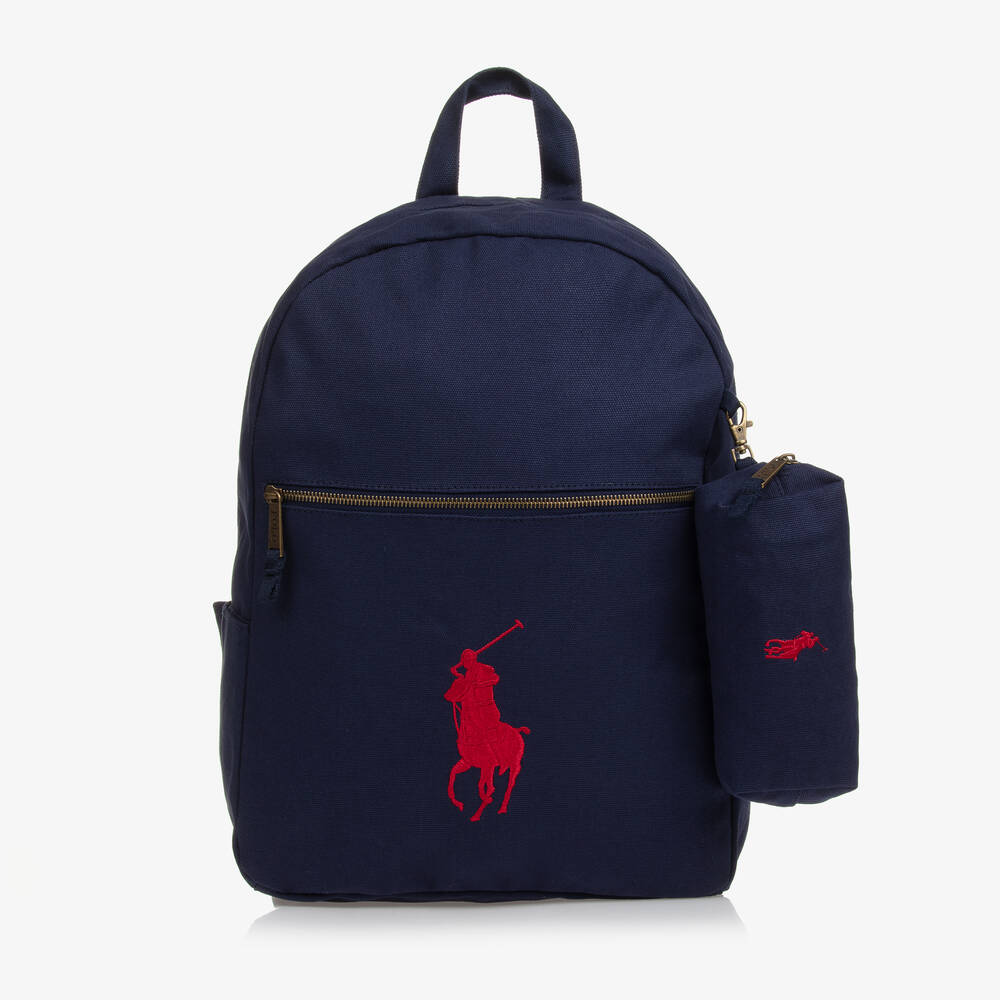 Ralph Lauren - حقيبة ظهر بشعار بوني قطن كانفاس لون كحلي (44 سم) | Childrensalon