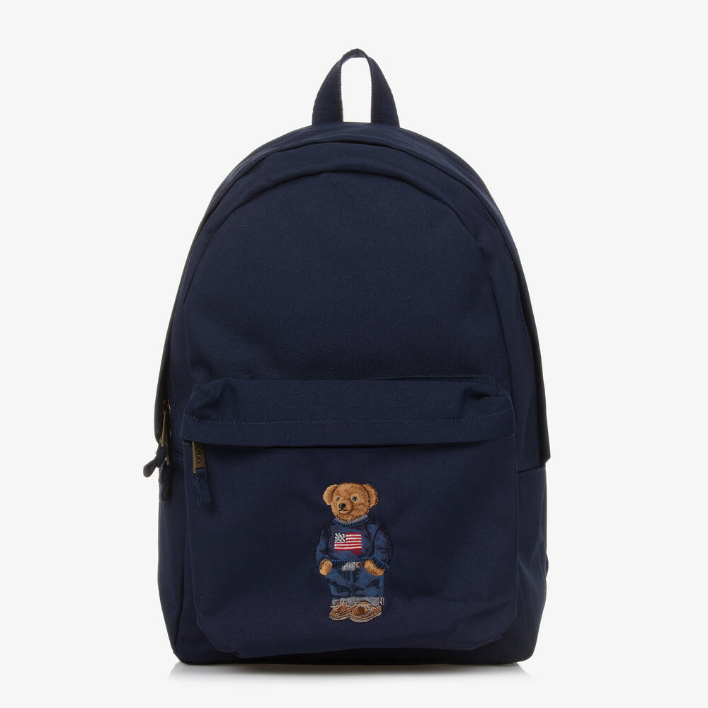 Ralph Lauren - Blue Canvas Polo Bear Backpack (44cm) | Childrensalon