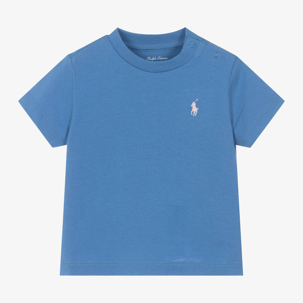 Ralph Lauren - Blue Cotton Jersey Baby T-Shirt | Childrensalon
