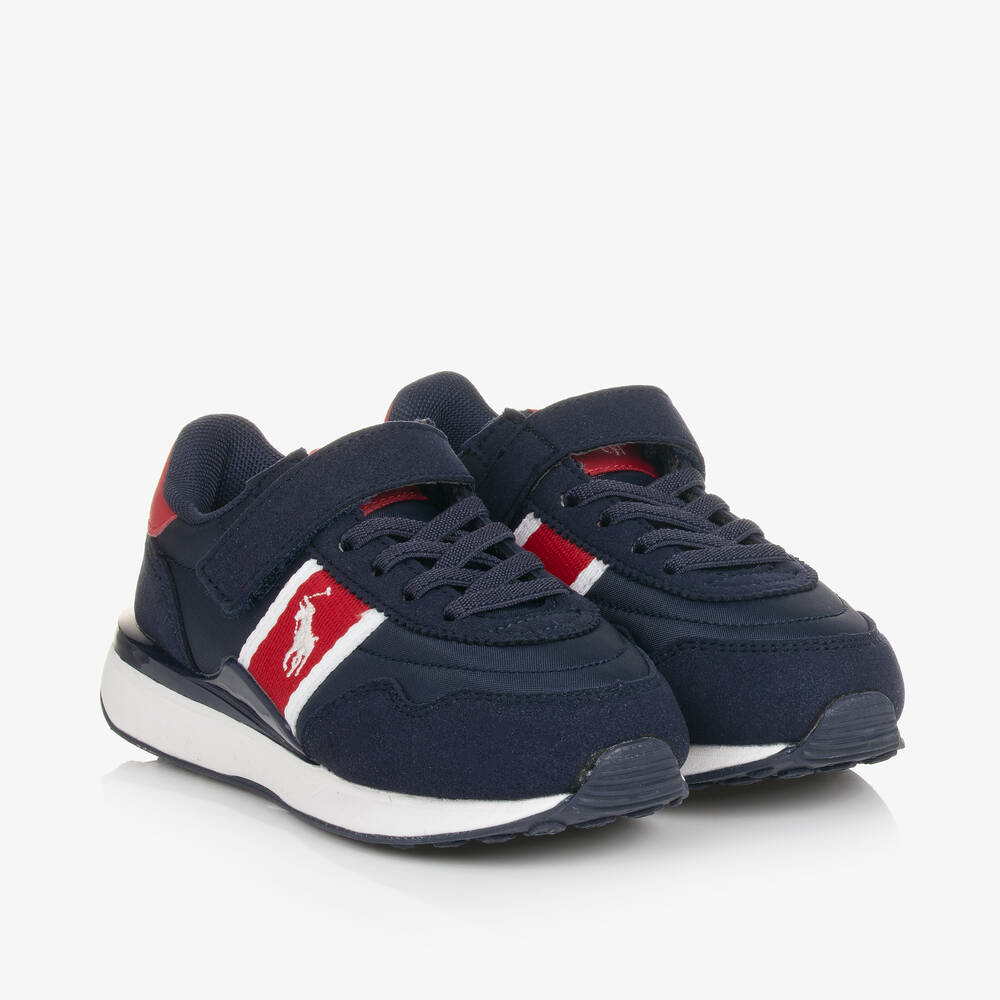 Ralph Lauren - Blue Faux Suede Leather Velcro Trainers | Childrensalon