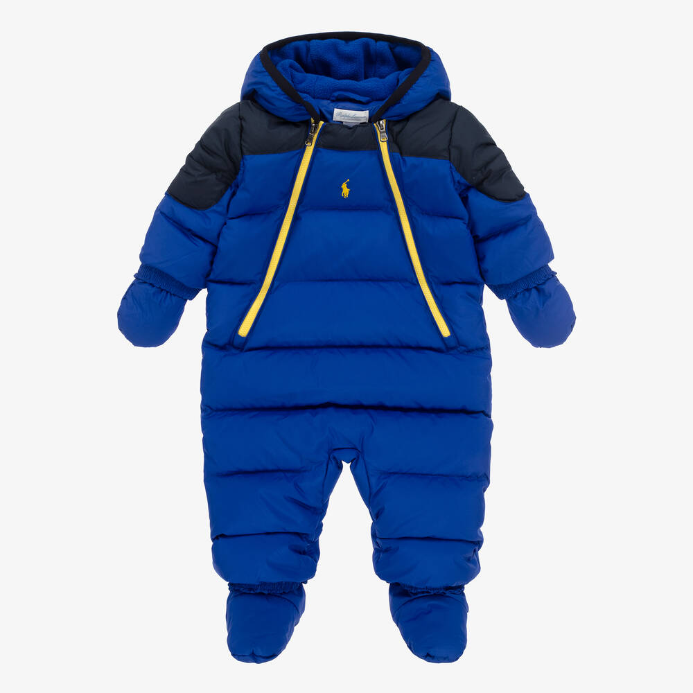 Blue Padded & Hooded Baby Snowsuit