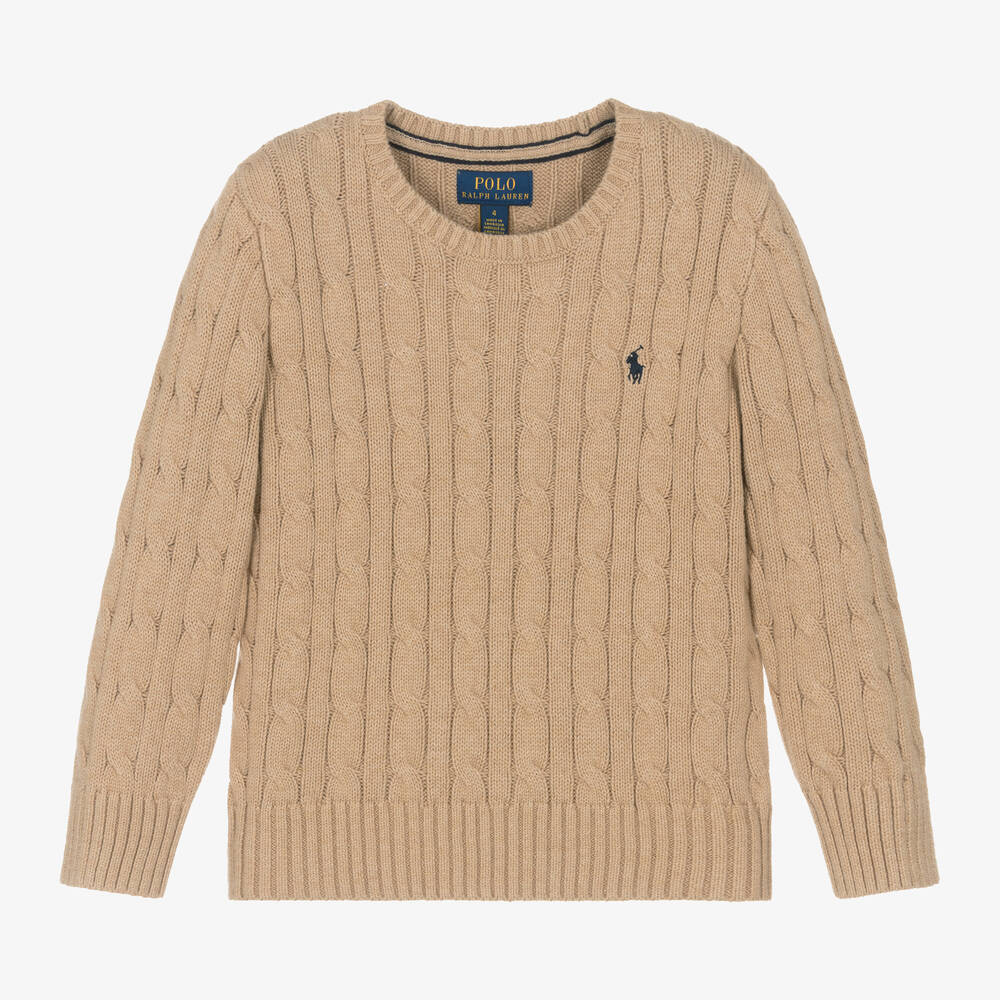 Ralph Lauren - Boys Beige Cable Knit Cotton Sweater | Childrensalon