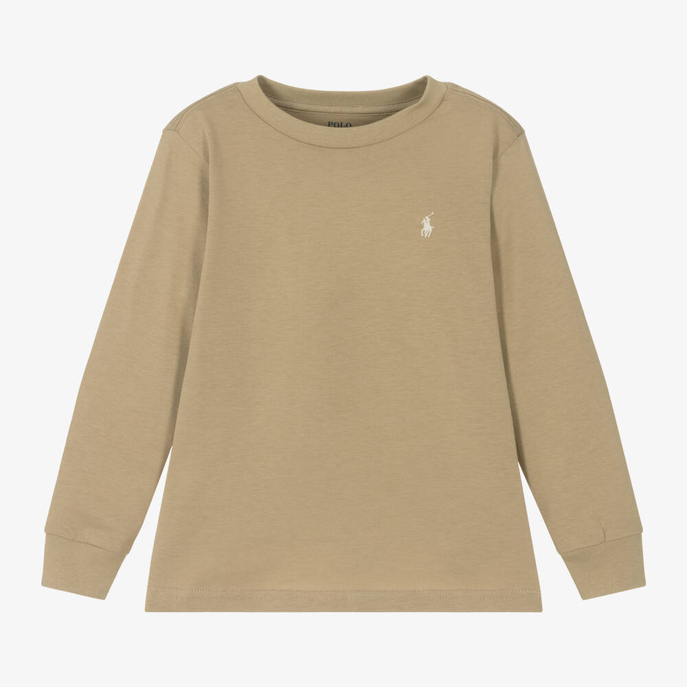 Ralph Lauren - Boys Beige Cotton Pony Top | Childrensalon