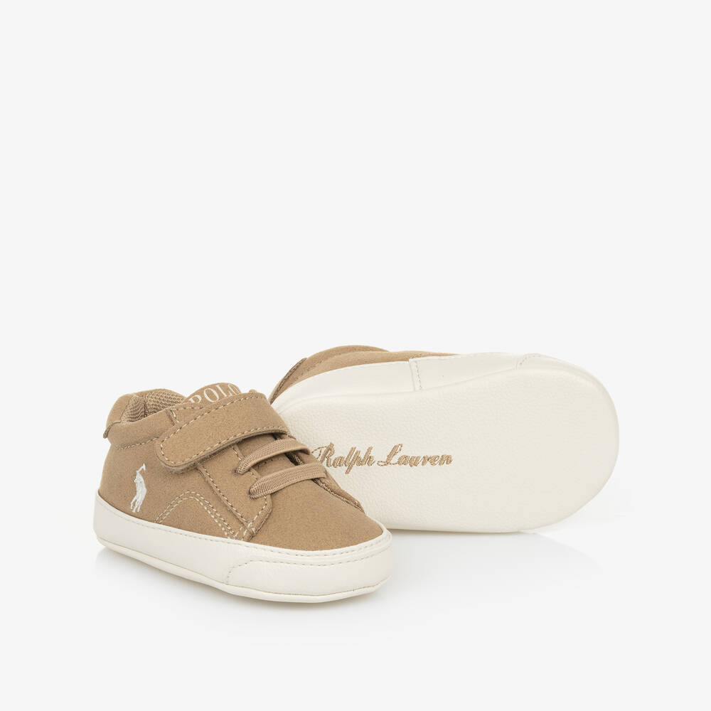 Ralph Lauren - Boys Beige Faux Suede Pre-Walker Trainers | Childrensalon