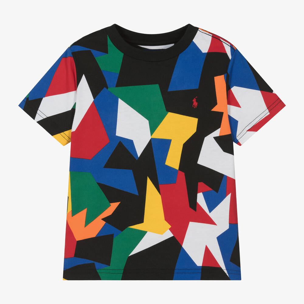 Ralph Lauren - Boys Black Abstract Print Cotton T-Shirt | Childrensalon