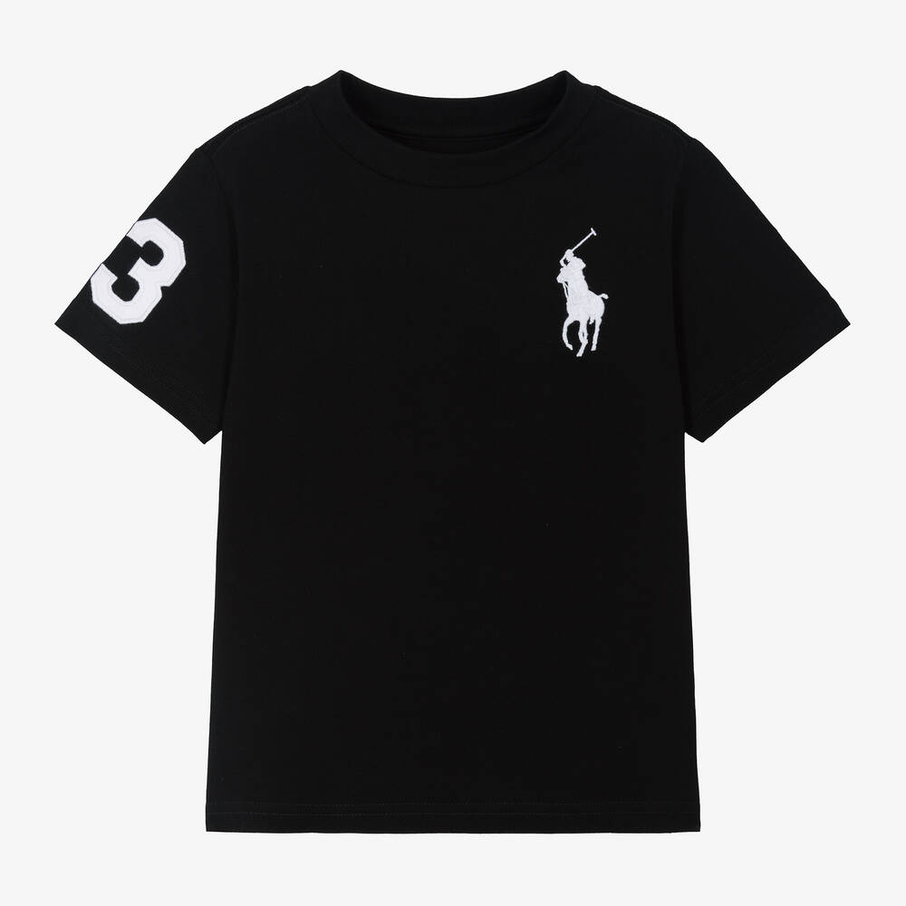 Ralph Lauren - Boys Black Cotton Big Pony T-Shirt | Childrensalon