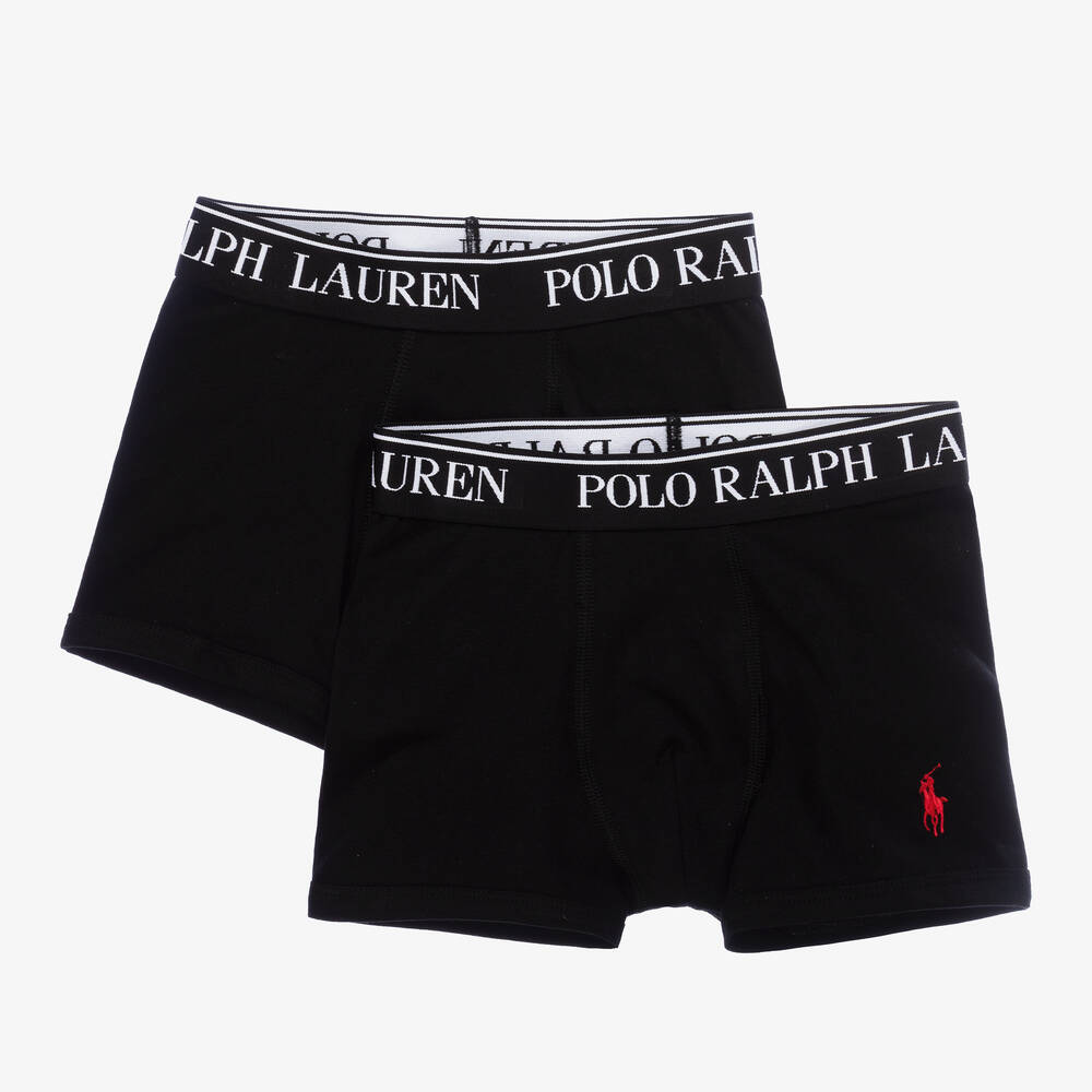 Ralph Lauren - Boys Black Cotton Boxer Shorts (2 Pack) | Childrensalon