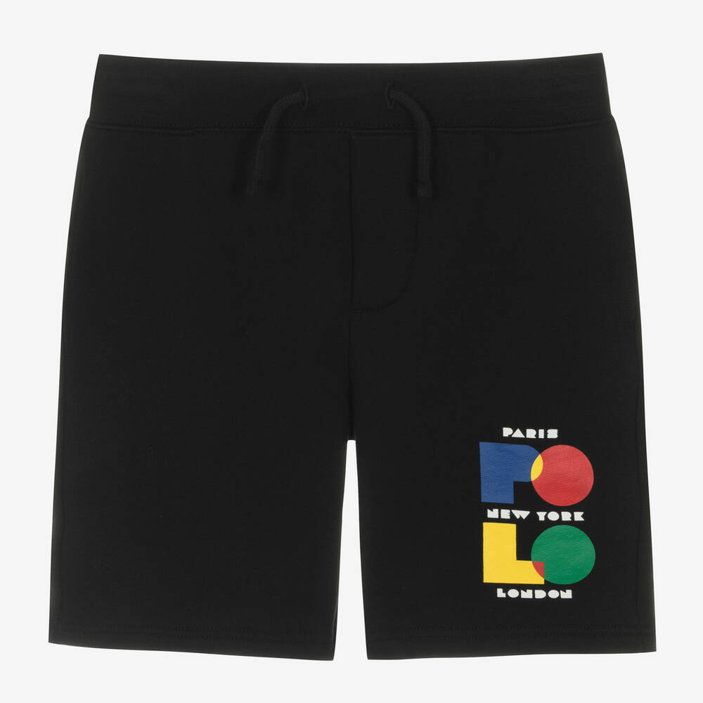 Ralph Lauren - Boys Black Cotton Jersey Bermuda Shorts | Childrensalon