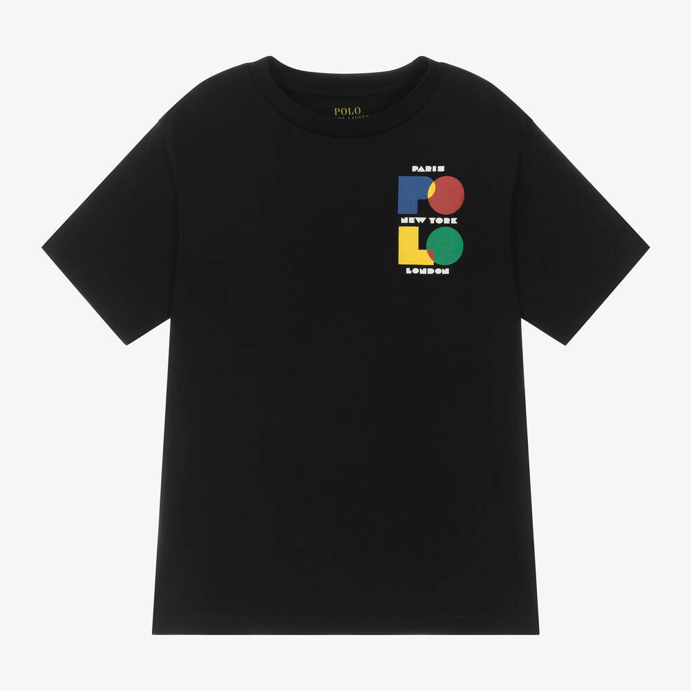 Ralph Lauren - Boys Black Cotton Jersey T-Shirt | Childrensalon
