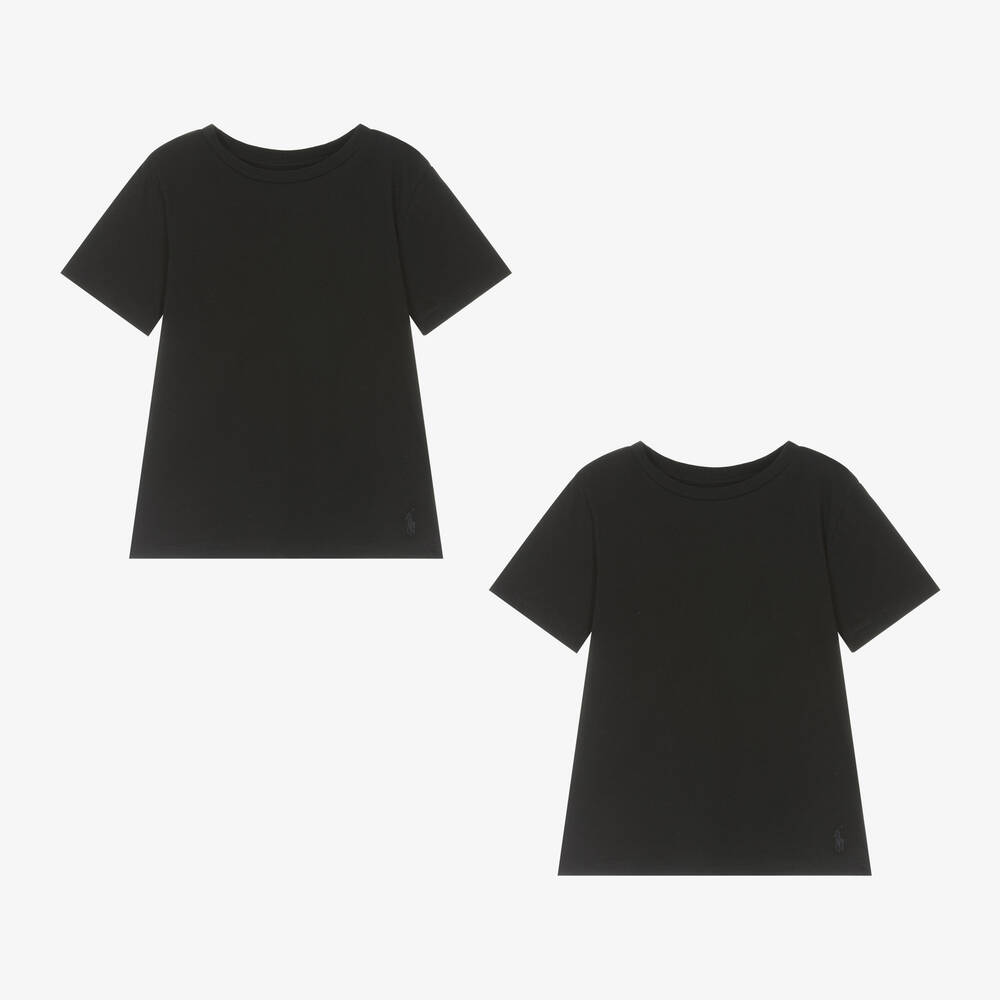Ralph Lauren - Boys Black Cotton T-Shirts (2 Pack) | Childrensalon