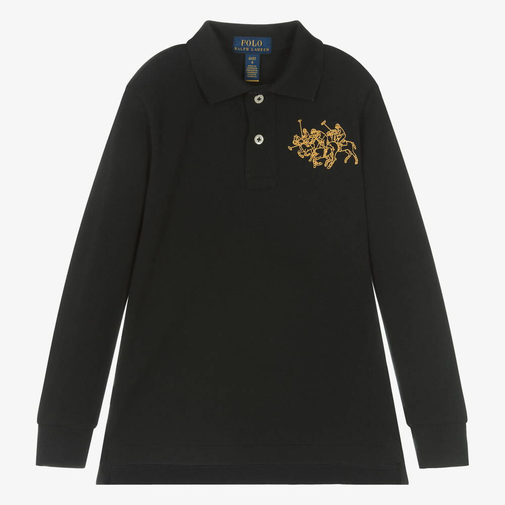 Ralph Lauren Babies' Boys Black Cotton Triple Pony Polo Shirt