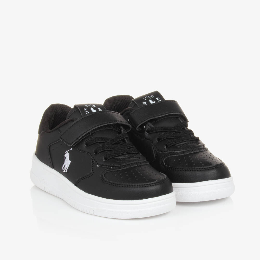 Ralph Lauren - Boys Black Faux Leather Trainers | Childrensalon