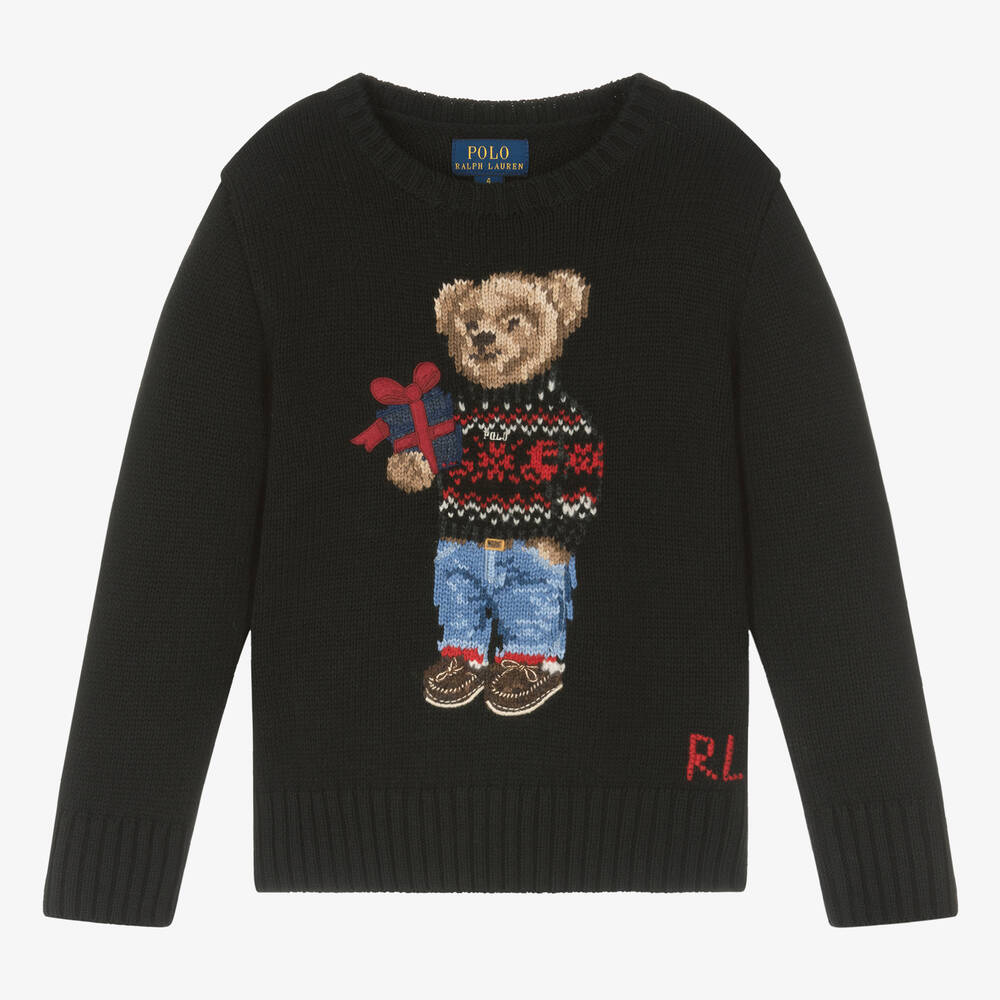 Ralph Lauren Kids' Polo Bear Cotton Jumper In Black