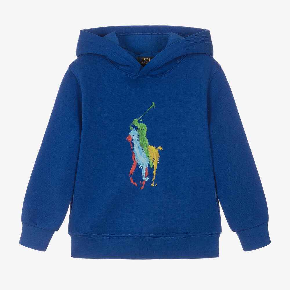 Ralph Lauren - Sweat à capuche bleu en coton Big Pony garçon | Childrensalon