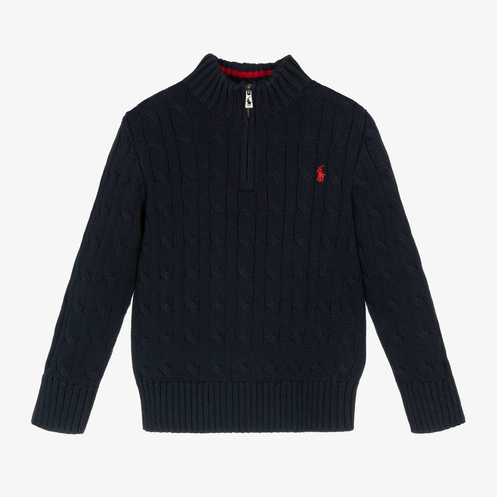 Ralph Lauren - Boys Blue Cable Knit Half-Zip Sweater | Childrensalon