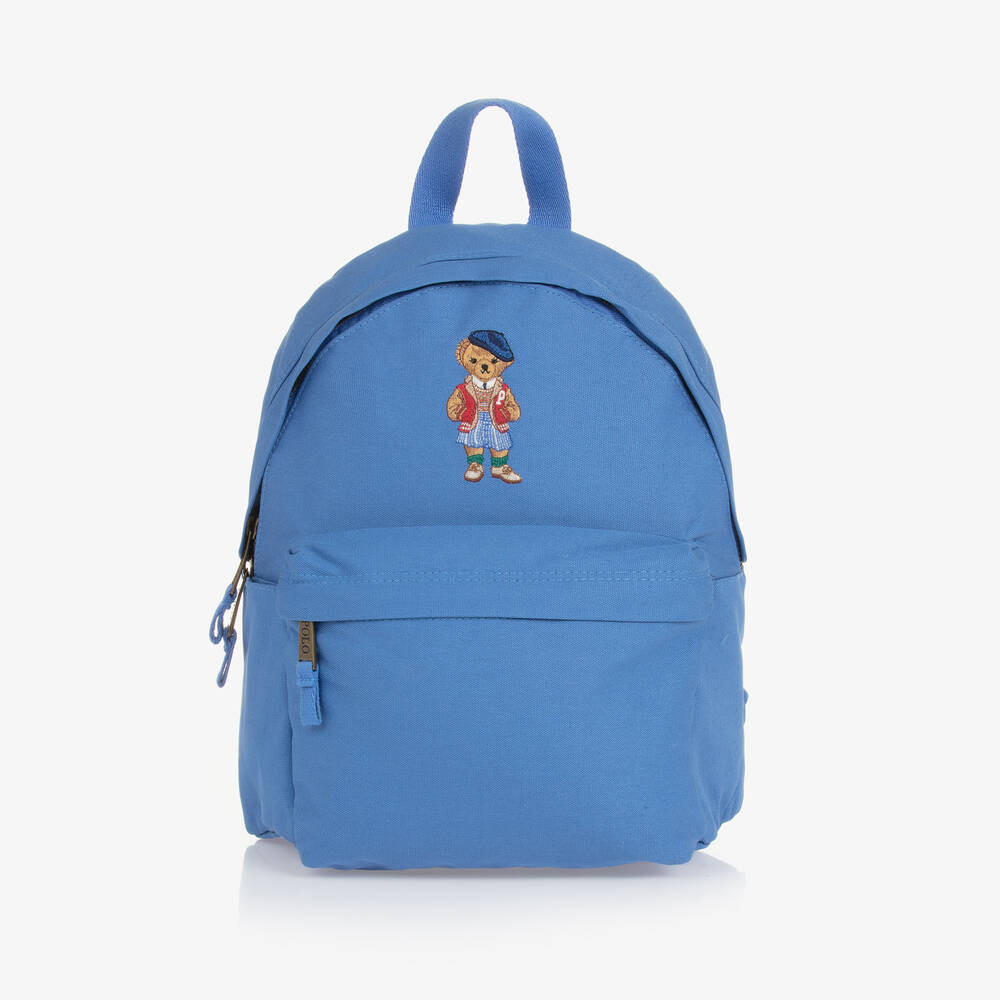 Ralph Lauren - Boys Blue Canvas Polo Bear Backpack (37cm) | Childrensalon