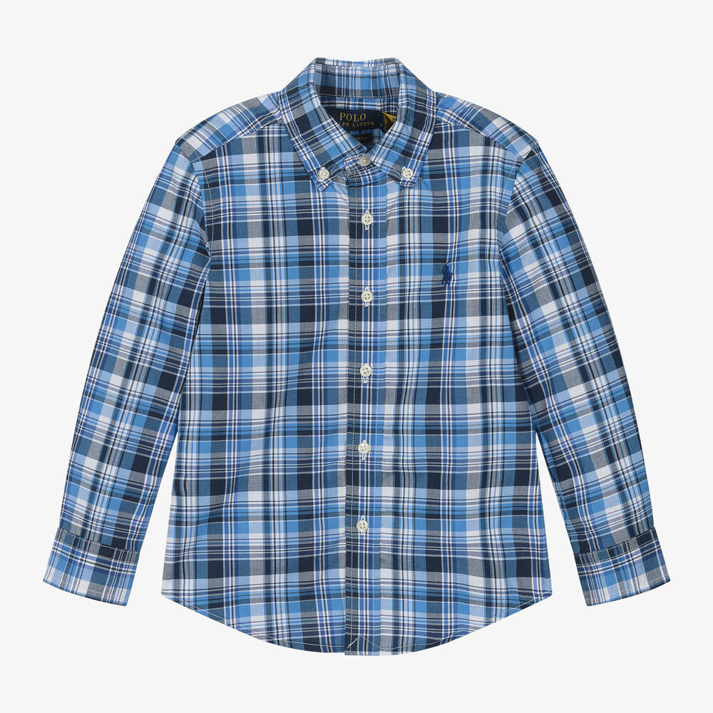 Ralph Lauren - Boys Blue Check Cotton Shirt | Childrensalon