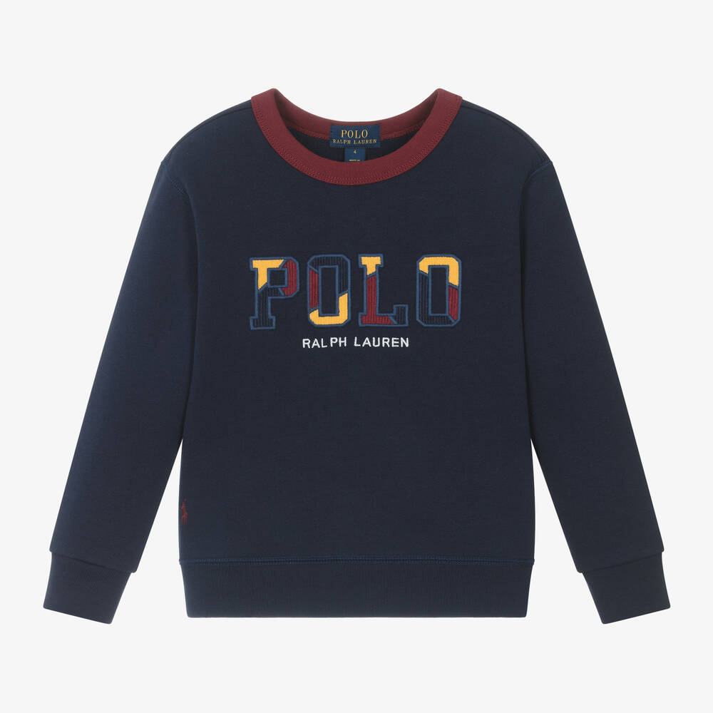 Ralph Lauren - Boys Blue Corduroy Logo Cotton Sweatshirt | Childrensalon