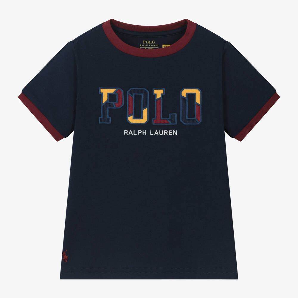 Ralph Lauren - Boys Blue Corduroy Logo Cotton T-Shirt | Childrensalon