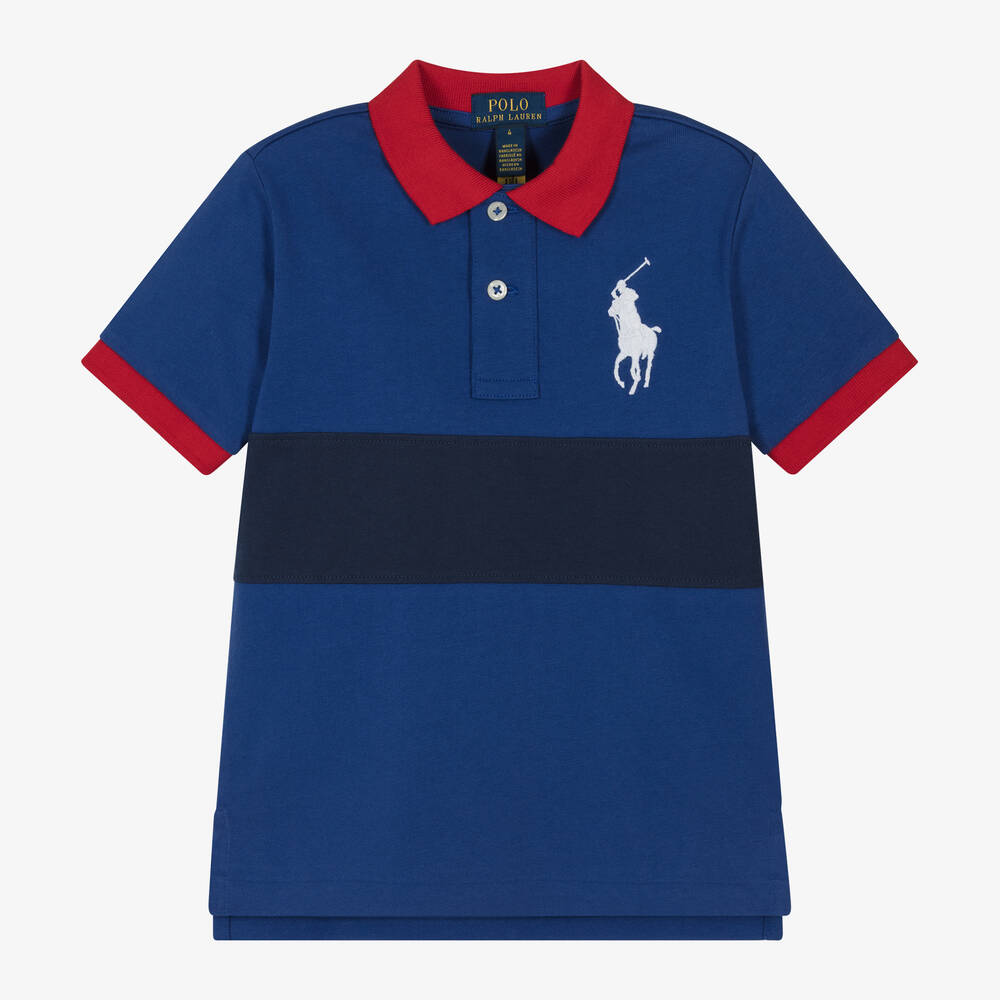 Ralph Lauren - Boys Blue Cotton Big Pony Polo Shirt | Childrensalon