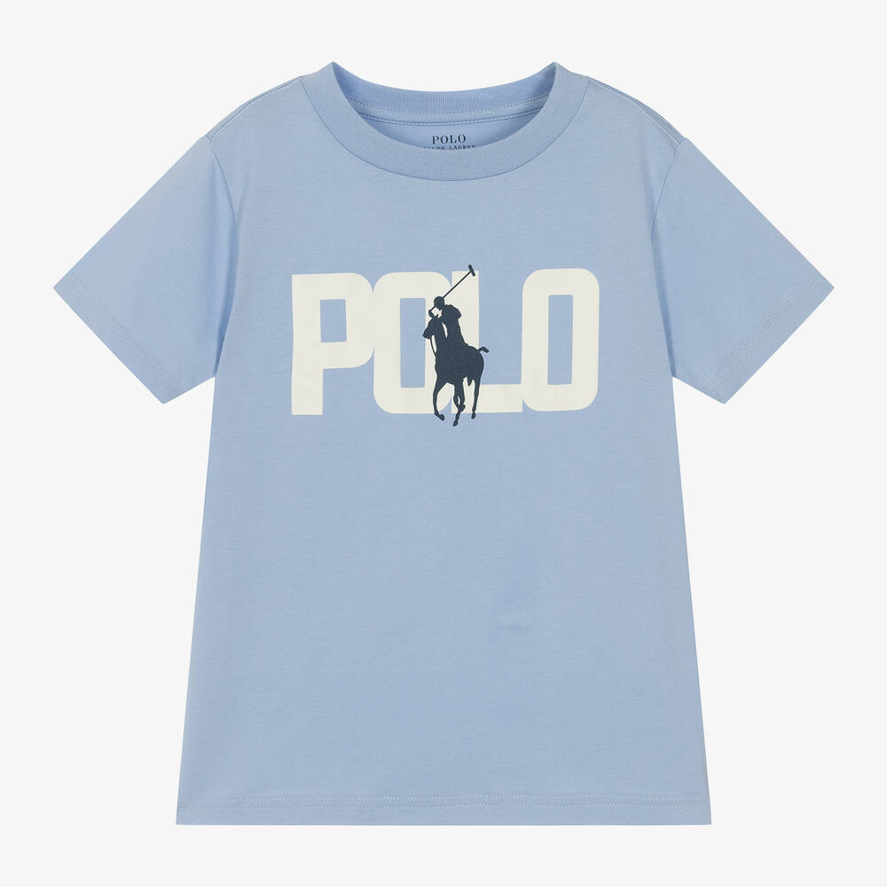 Ralph Lauren - Boys Blue Cotton Big Pony T-Shirt | Childrensalon