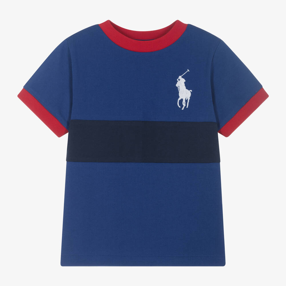 Ralph Lauren -  تيشيرت بنقشة الحصان قطن لون أزرق للأولاد | Childrensalon