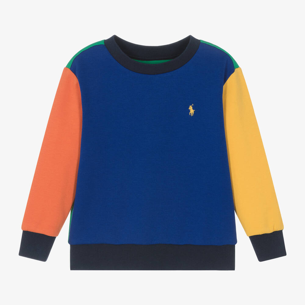 Ralph Lauren - Boys Blue Cotton Colour Block Sweatshirt | Childrensalon