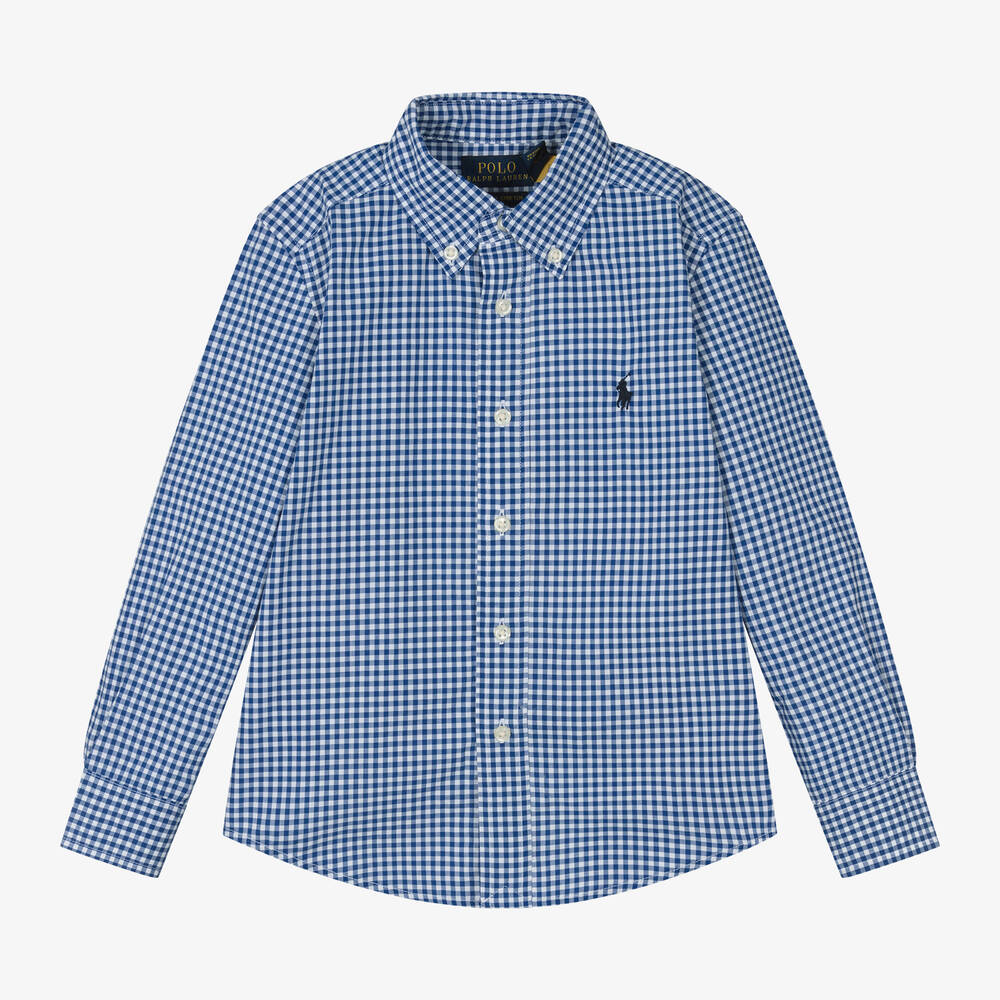 Ralph Lauren - Boys Blue Cotton Gingham Shirt | Childrensalon