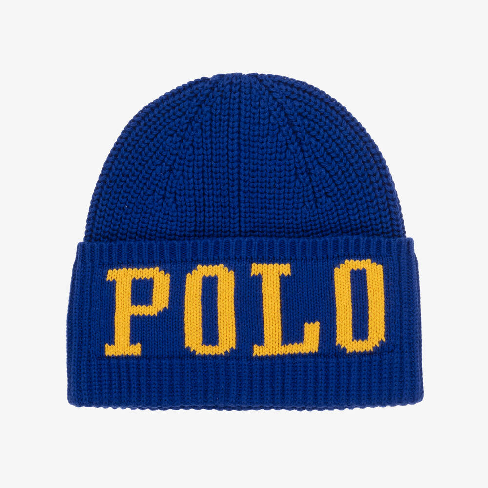 Ralph Lauren - Boys Blue Cotton Knit Beanie Hat | Childrensalon