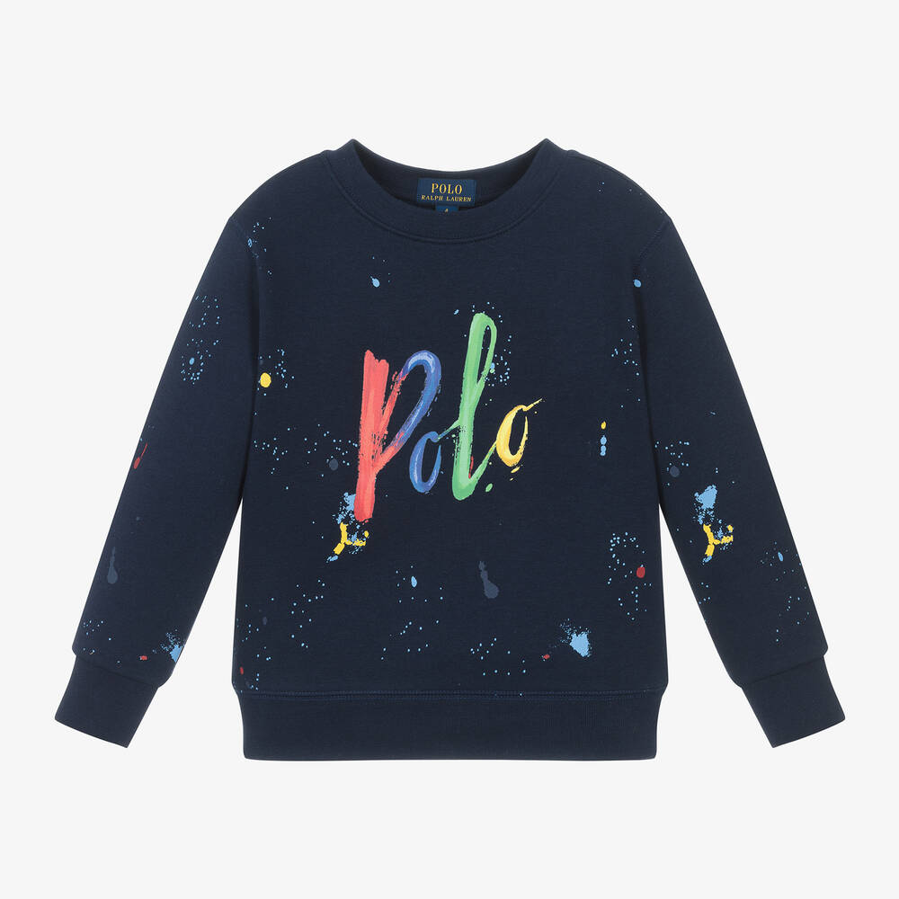 Ralph Lauren - Boys Blue Cotton Paint Splatter Sweatshirt | Childrensalon