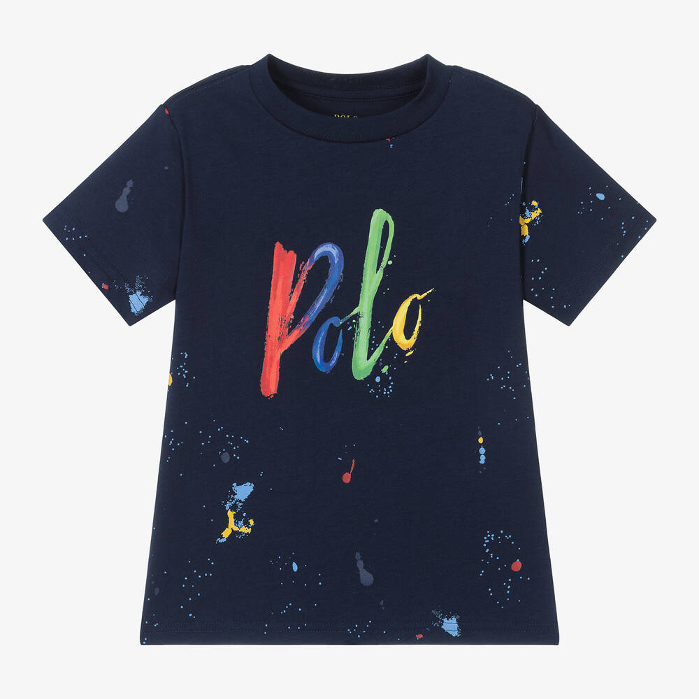 Ralph Lauren - Синяя хлопковая футболка с брызгами краски для мальчиков | Childrensalon